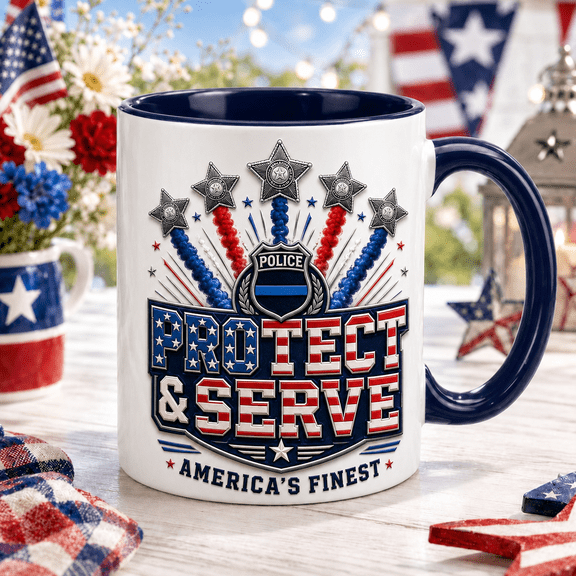 Police Officer Mug Patriotic Protect & Serve Coffee Cup Gift for Law Enforcement