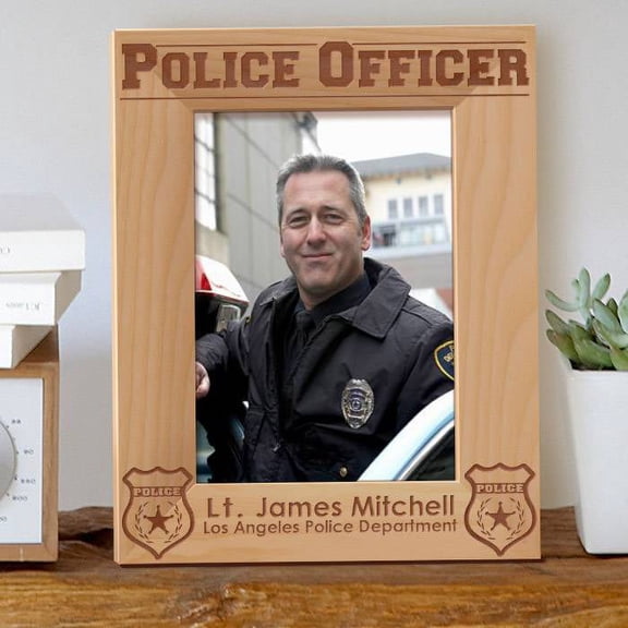 Police Officer Personalized Wooden Picture Frame 8" x 10" Brown (Vertical)