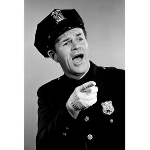Police Officer Shouting While Pointing at Someone Poster Print - 18 x 24 in.