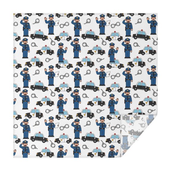 Police and Officer White Pattern Square Tablecloth, Waterproof Wipeable Spillproof Washable Table Cover for Home Kitchen Party and Daily Decor 60"x60"