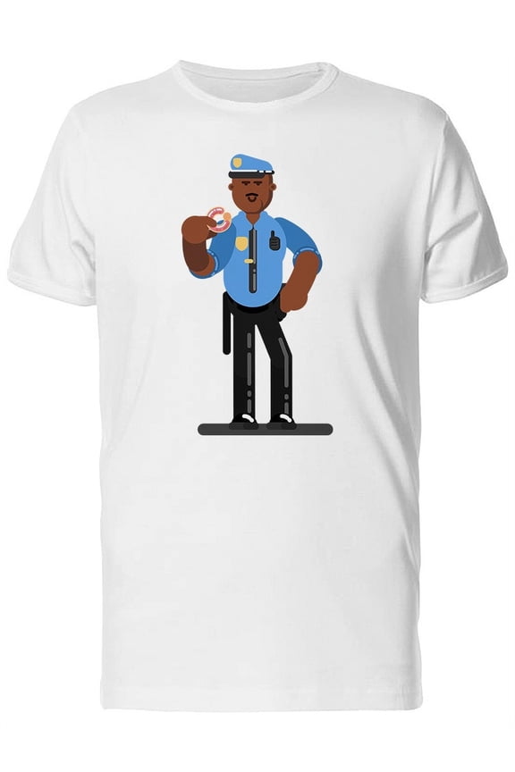 Police Officer With Donut T-Shirt Men -Image by Shutterstock, Male Medium