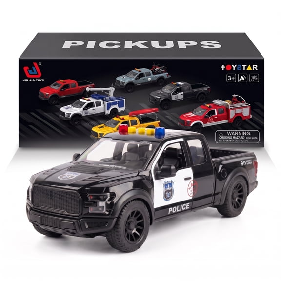 Police Pickup Toy Trucks, Pull Back Police Cars with Lights & Siren, Toy Trucks for Boys Kids Age 4-7