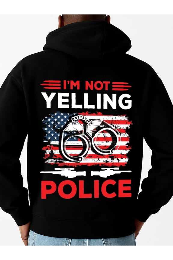 Police Pride USA Funny Men's Hoodie - Black Regular Fit, Spring/Summer Outdoor, Y2K Winter, New Year Gift