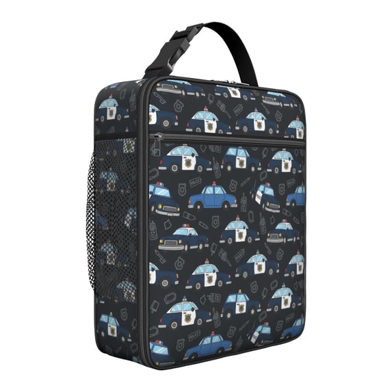 Police and Radio Black Pattern Insulated Lunch Bag for Men Women,Waterproof Lunch Box for Work,Picnic or Travel,Thermal Insulation,10.63x9.06x3.54 Inches