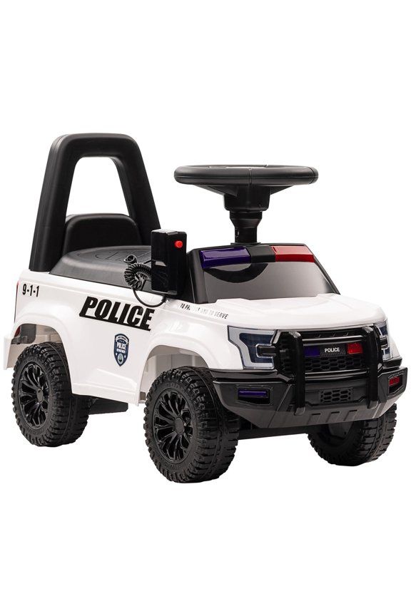 Police Ride-On Push Car for Kids - White Foot-to-Floor Toy Vehicle with PA System & Storage