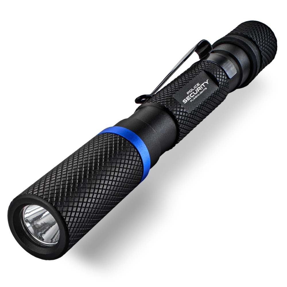 best rechargeable security guard flashlight Police Trac Tact 6AA LED - 1000 Lumen | High Output LED | 5 Light Modes | Belt Clip Included duty rubber head and a roll stop to prevent accidental rolling Police Security Aura-R Penlight, 98542