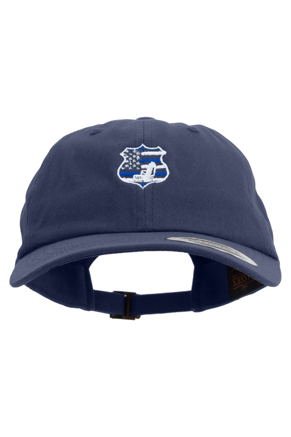 Police Sign with Gun Embroidered Dad Style Unstructured Low Profile 6 panel Cotton Cap - Navy OSFM