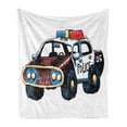 thumbnail image 1 of Police Soft Flannel Fleece Throw Blanket, Cartoon Hand Drawn Police Car Unusual Design with Sketchy Coloring Print, Cozy Plush for Indoor and Outdoor Use, 50" x 70", Red Yellow and Blue, by Ambesonne, 1 of 6