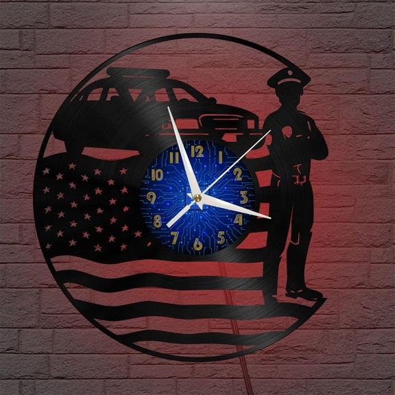 Police Station 3 12 Inch Vinyl Record Wall Clock - Silent, Creative, and Unique Clock for Living Room, Entryway, or Bedroom Decor - Perfect Gift Idea(12 inchs B with LED)