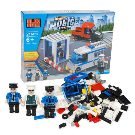 Police Station Interlocking Block Police Cruiser Police Truck and Figure Set 216 Piece