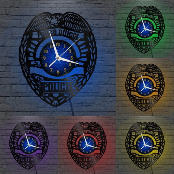 Police Station Sign 2 12 Inch Vinyl Record Wall Clock - Silent, Creative, and Unique Clock for Living Room, Entryway, or Bedroom Decor - Perfect Gift Idea(12 inchs B with LED)