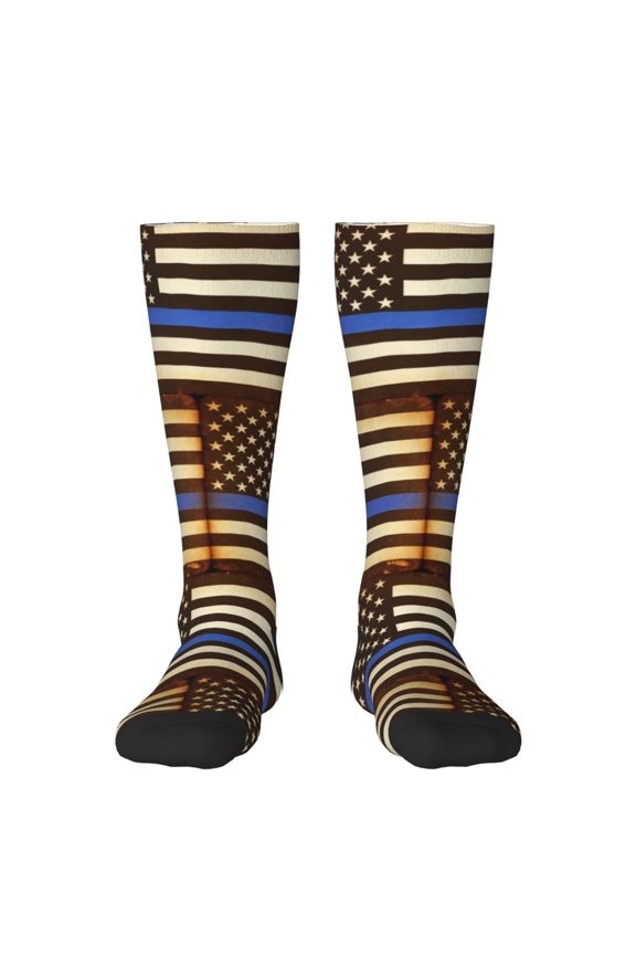 Police Style Flag Knee High Socks for Women Long Leg Warmers Socks