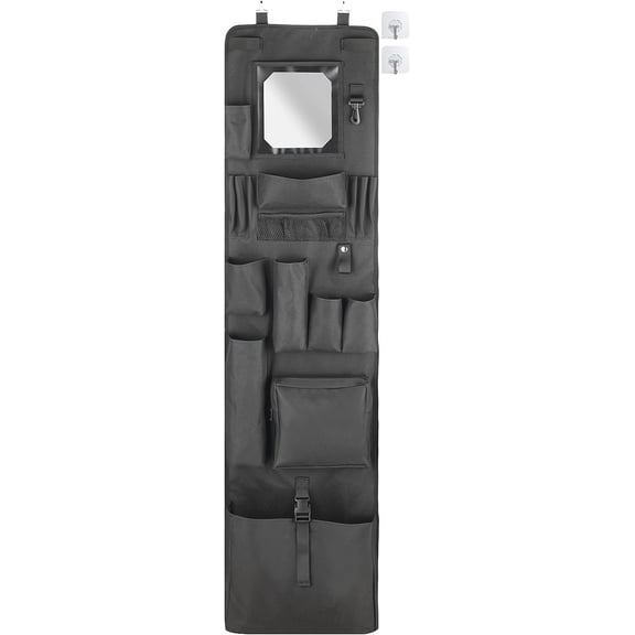 Police Style Hanging Closet Shelf Hanging Work Locker Organizer 53.54 x 12.6 Inches Door Locker Organization with Acrylic Soft Mirror Waterproof 600D Oxford Cloth (Black)