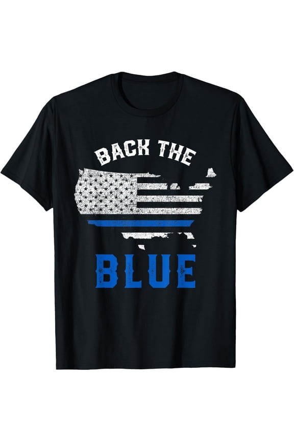 Police Support Back To The Blue US Flag Thin Blue Line T-ShirtMen and women, Black T-shirt, size: Extra large