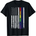 thumbnail image 1 of Police Support LGBT Gay Pride Thin Blue Line Rainbow Flag T-Shirt, 1 of 4