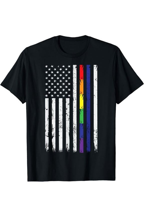 Police Support LGBT Gay Pride Thin Blue Line Rainbow Flag T-Shirt