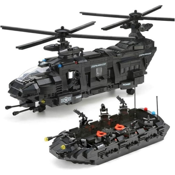 Police SWAT Team Helicopter & Tactical Assault Raft Building Blocks Set | 1,351 Pieces | GJ-SCBC