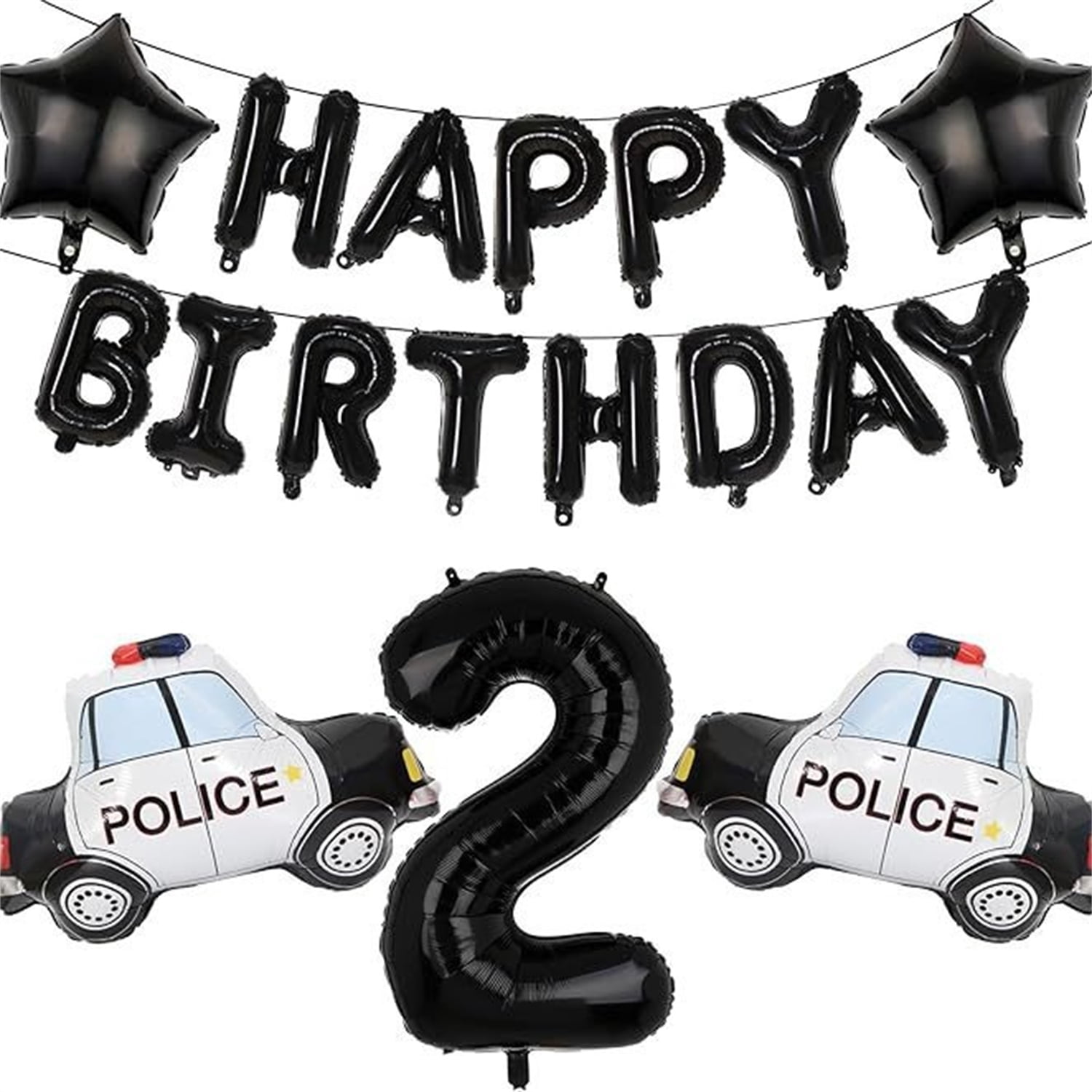 Police Themed Party Decorations Set, Happy birthday balloon , Police Car Foil Balloons, 40inch Number 2 Balloon For Kids Boys Police Themed Party Decoration
