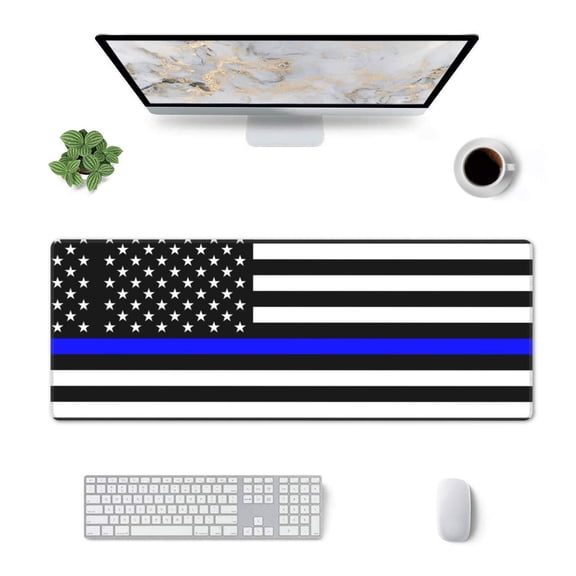 Police Thin Blue Line Flag Large Gaming Mousepad For Office Computers Laptop Table Mouse Mat Accessory 11.8 X 31.5 Inches