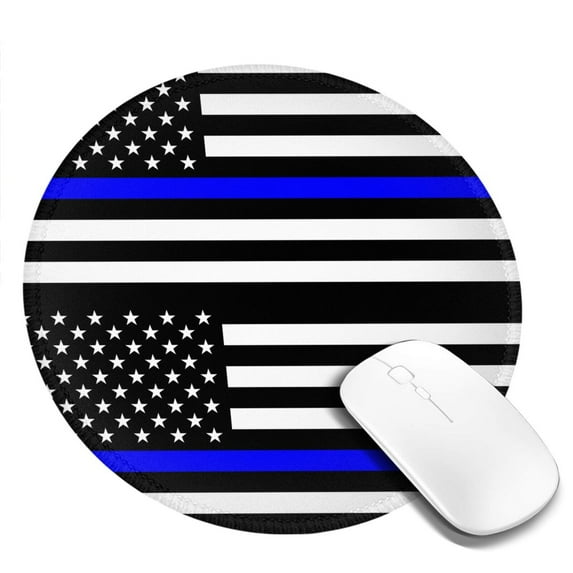 Police Thin Blue Line Flag Small Round MousePad for Wireless Computer Laptop, Office Desk Accessories 7.9 x 7.9 inch