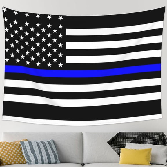 Police Thin Blue Line Flag Tapestry Wall Hanging Tapestry For Bedroom Living Room Dorm (60 * 90 Inches)