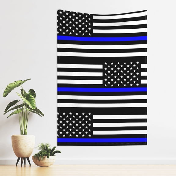 Police Thin Blue Line Flagtapestry For Bedroom Aesthetic Tapestry Wall Hanging Backdrop Room Decor (40'' X 60'')