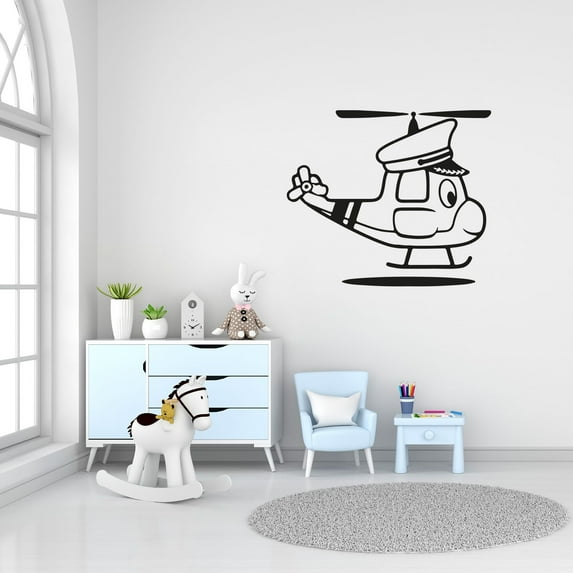 Police Toy Cartoon Helicopter Silhouette Helicopter Chopper Helicopter Types Rescue Vinyl Wall Art Sticker Decal Home Kid Room Study Room Boys Girls Room Wall Décoration Design Décor Size (8x10 inch)