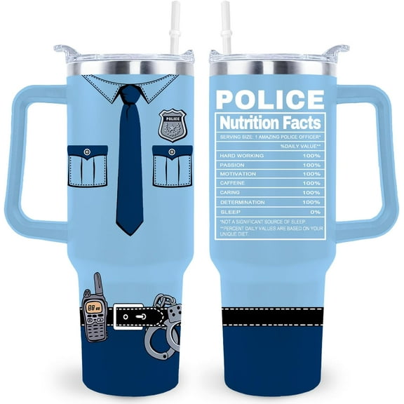 40oz Police Tumbler with Lid, Straw & Handle - Insulated Cup for Officers - Appreciation Gift for Men & Women