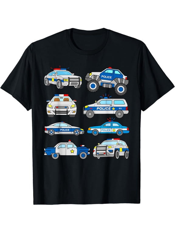 Police Vehicles for Kids Men Women Cop Cars Boys Toddler T-Shirt