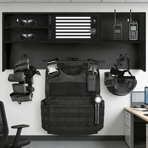 Police Wall Rack, Police Gear Rack, Tactical Gear Racks - Black Powder Coated Wall Mounted with Hooks, 140 LBS Capacity for Security Department
