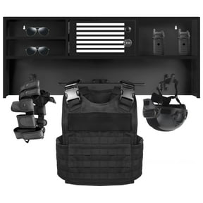 Police Wall Rack, Police Gear Stand, Wall Mounted Police Hanger,Black Heavy-Duty with Combination Lock, Solid Pattern, 1 Shelf for Police Gift Decor