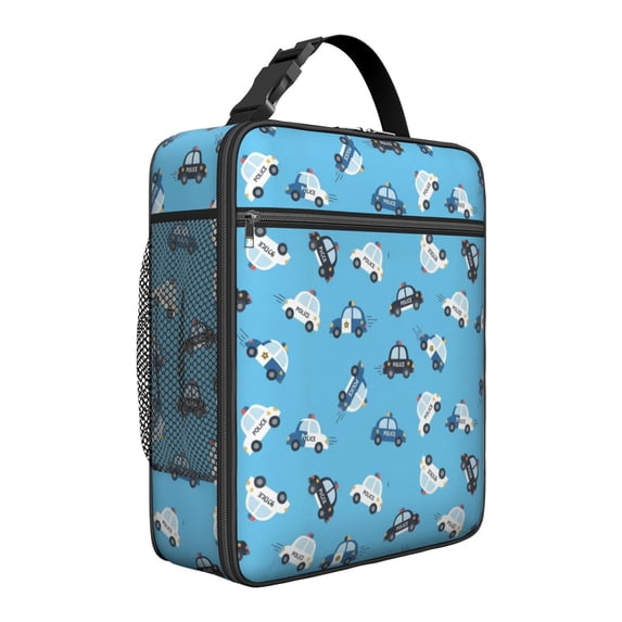 Police and White Car Blue Pattern Insulated Lunch Bag for Men Women,Waterproof Lunch Box for Work,Picnic or Travel,Thermal Insulation,10.63x9.06x3.54 Inches