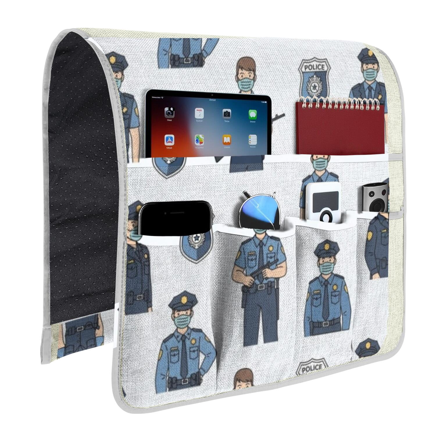 White Electronic Pattern Police White Pattern Armrest Organizer, Sofa Armrest Storage Caddy with ...