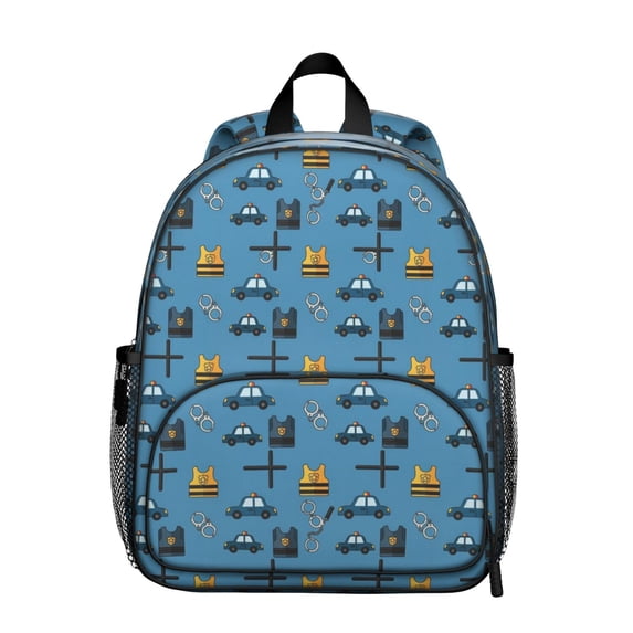 Police and Baton Blue Pattern Backpack for School, Cute School Bag with Adjustable Shoulder Straps and Padded Back, 13.8"x11.4"x6"