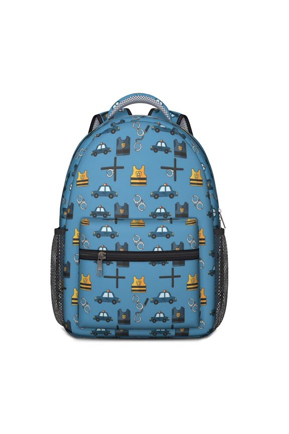 Police and Baton Blue Pattern Backpack for School, Cute School Bag with Adjustable Shoulder Straps and Padded Back, 15.3"x11"x6.7"