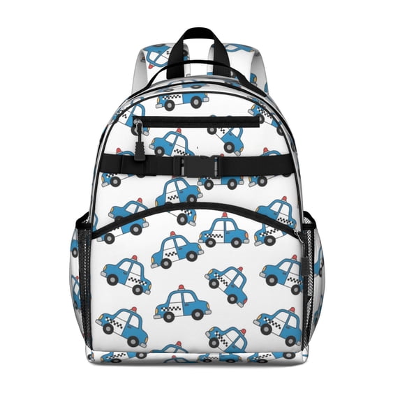 Police and Checkered White Pattern Backpack for School, Cute School Bag with Adjustable Shoulder Straps and Padded Back, 15.25"x11.5"x5.25"