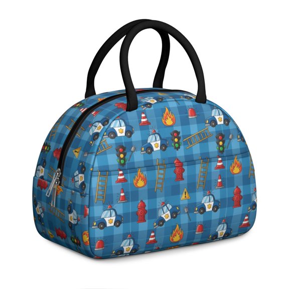 Police and Fire Hydrant Blue Pattern Insulated Lunch Bag,Leakproof Large Capacity Lunch Box for Work,Picnic or Travel,11.4 X 6.7 X 8.3 Inches