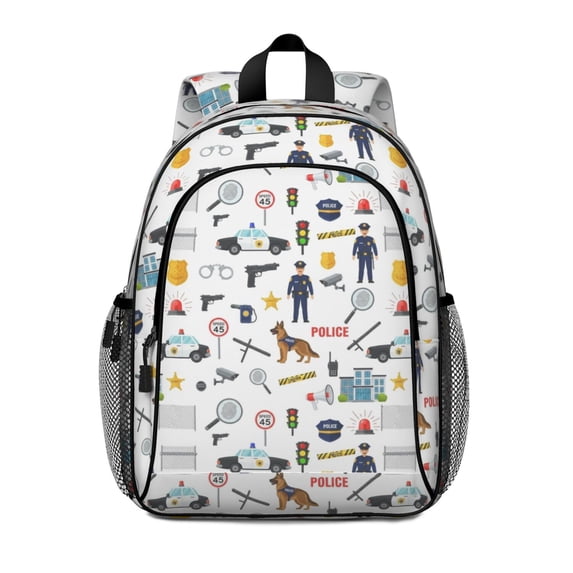 Police and German Shepherd Backpack for School, Cute School Bag with Adjustable Shoulder Straps and Padded Back, 15"x11.42"x5.5"