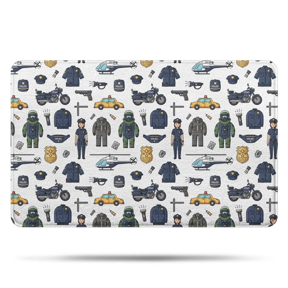Police and Helicopter White Pattern Non Slip Microfiber Bathroom Rugs, Soft Rubber Backing Bath Mats for Bathroom Floor Tub and Shower,20"x32"