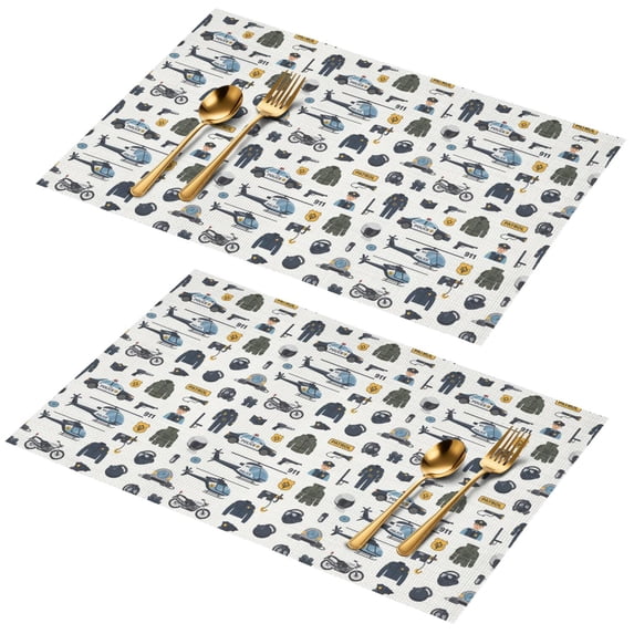 Police and Helicopter White Pattern PVC Woven Placemats Set Of 2, Bar ...