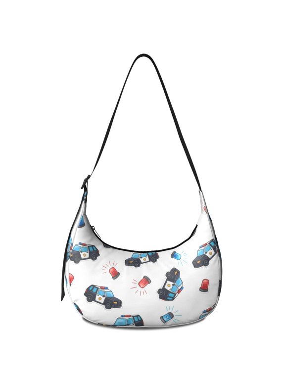 Police and Light Red Pattern Hobo Shoulder Bag, Travel Hobo Tote with Adjustable Strap, Sturdy Stitching Gift Ideas for Holiday Birthday Gifts