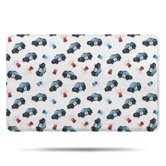 Police and Light Red Pattern Non Slip Microfiber Bathroom Rugs, Soft Rubber Backing Bath Mats for Bathroom Floor Tub and Shower,17"x27"