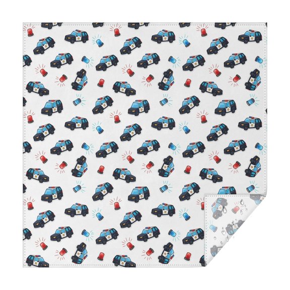 Police and Light Red Pattern Square Tablecloth, Waterproof Wipeable Spillproof Washable Table Cover for Home Kitchen Party and Daily Decor 60"x60"