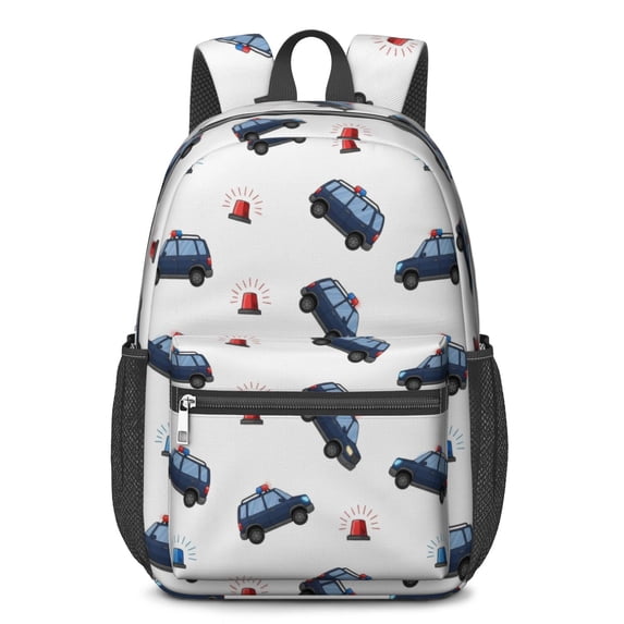 Police and Light White Pattern 17" School Backpacks for Teens,Waterproof Oxford Fabric,S-Shape Padded Straps for School,Travel,Hiking,Camping