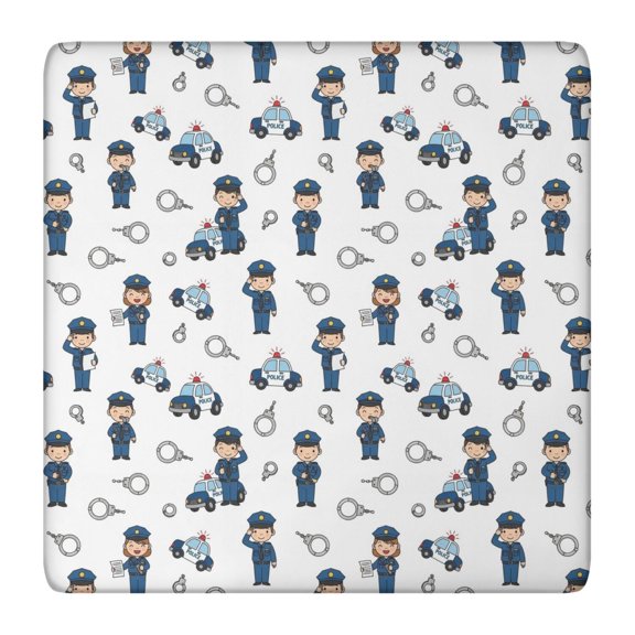 Police and Officer White Pattern Square Fitted Tablecloth with Elastic Edge, Washable Table Cover for Home Kitchen Party and Daily Decor 36in(91cm)