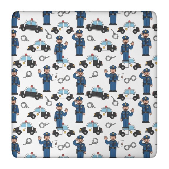 Police and Officer White Pattern Square Fitted Tablecloth with Elastic Edge, Washable Table Cover for Home Kitchen Party and Daily Decor 36in(91cm)