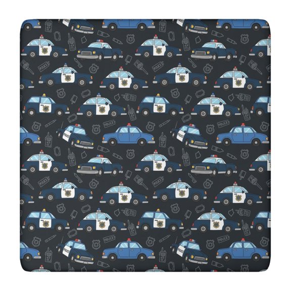Police and Radio Black Pattern Square Fitted Tablecloth with Elastic Edge, Washable Table Cover for Home Kitchen Party and Daily Decor 36in(91cm)