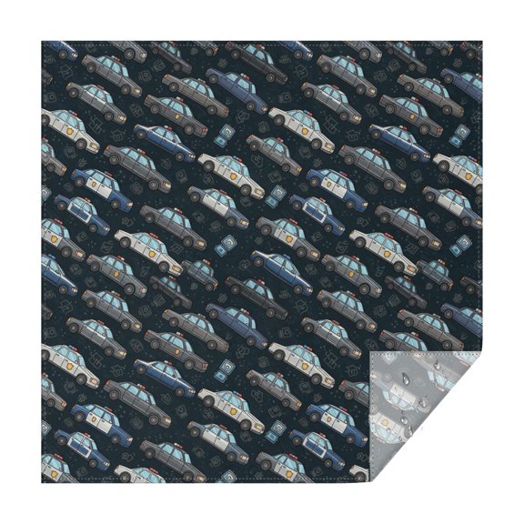 Police and Radio Black Pattern Square Tablecloth, Waterproof Wipeable Spillproof Washable Table Cover for Home Kitchen Party and Daily Decor 60"x60"