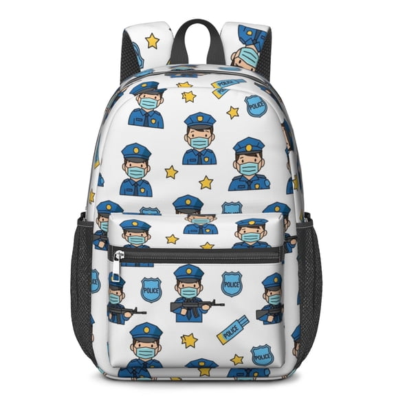 Police and Rifle White Pattern 17" School Backpacks for Teens,Waterproof Oxford Fabric,S-Shape Padded Straps for School,Travel,Hiking,Camping