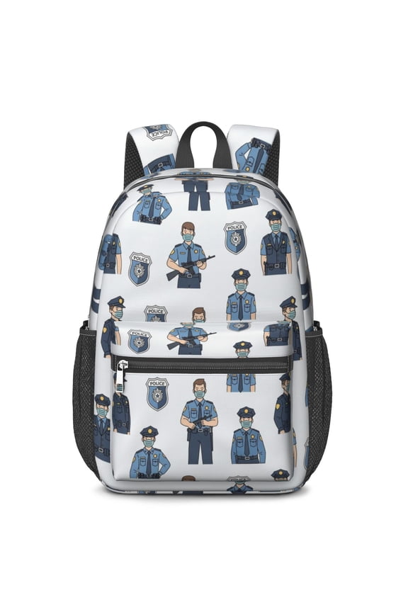 Police and Rifle White Pattern 17" School Backpacks for Teens,Waterproof Oxford Fabric,S-Shape Padded Straps for School,Travel,Hiking,Camping